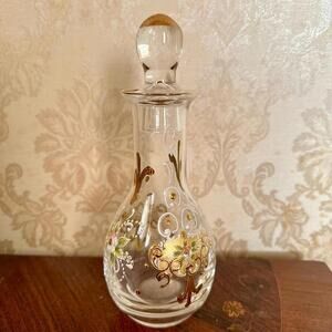 Vintage & Delicate Hand-Painted Romanian Glass Decanter from early 1900s